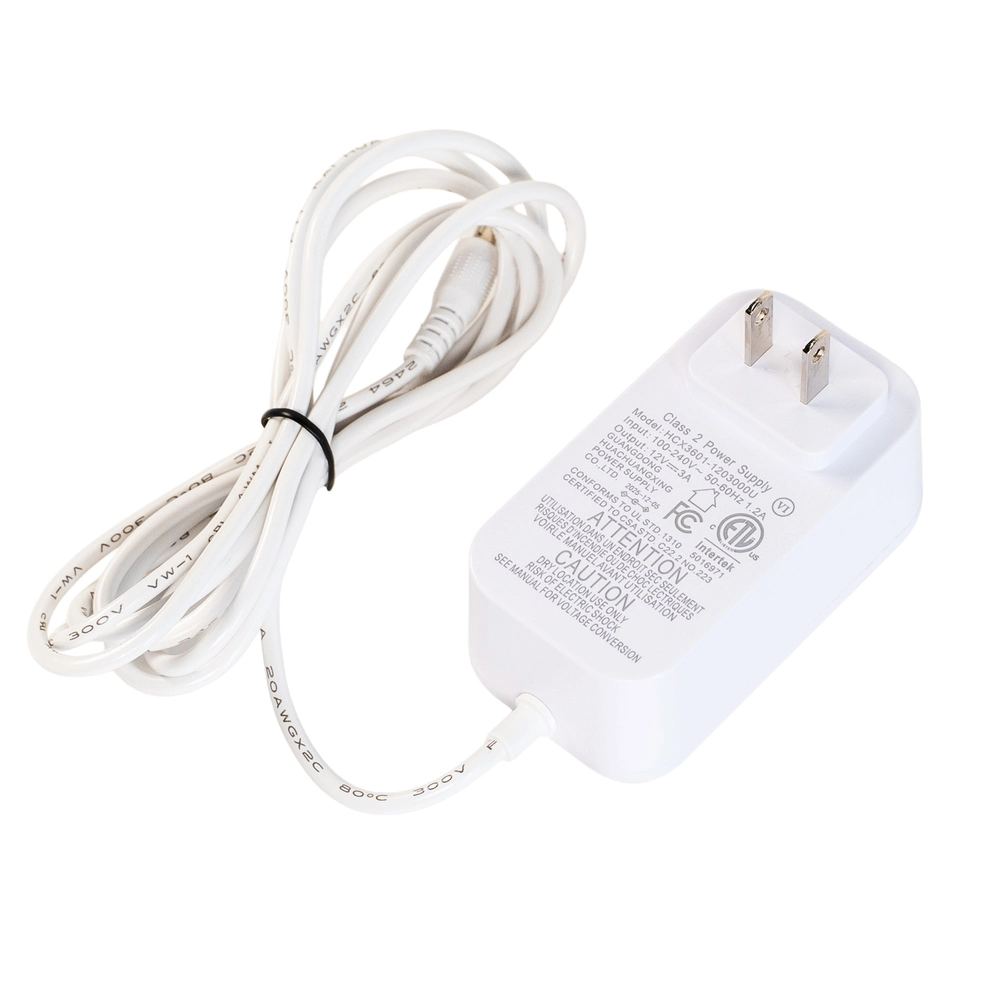 White power adapter with cord on a white background